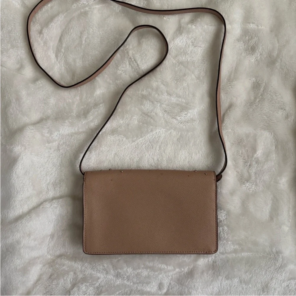 LIKE NEW Coach Foldover Crossbody Clutch w/ Celestial Studs (F30050) - Tan